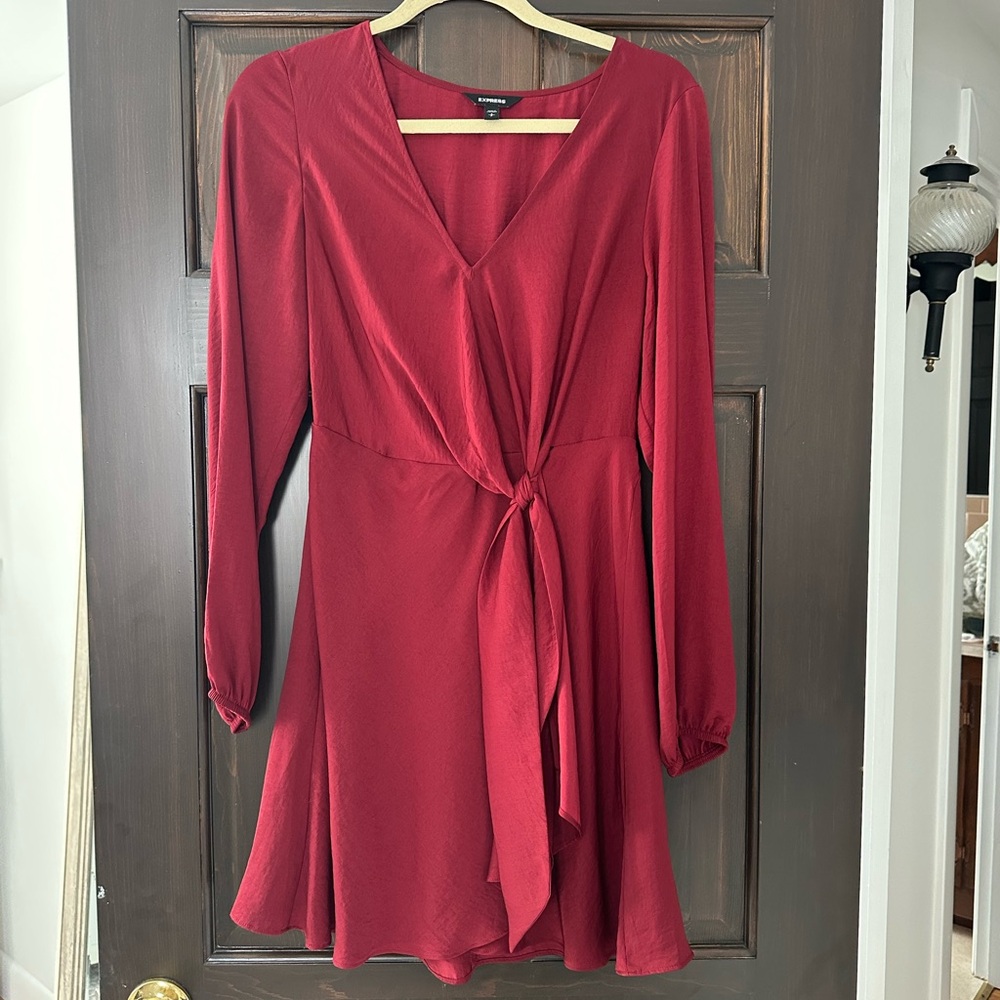 Red satin dress with front tie